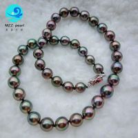 off round high luster black 8-10mm cultured tahitian pearl necklace for women