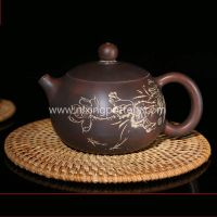Chinese Nixing  Lotus Flower Carving Xishi Pottery Tea Pot Pure Handmade Tea Ware