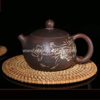 Chinese Nixing  Lotus Flower Carving Xishi Pottery Tea Pot Pure Handmade Tea Ware  