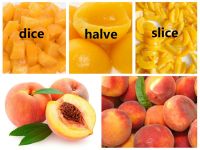 Canned yellow peach halves, regular/irregular slice, dice