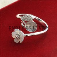 Ring Blanks White Shell Flower Leaf Zircon 925 Sterling Silver Diy Pearl Ring Mount