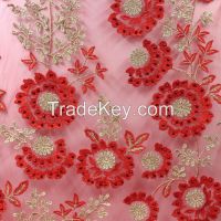 3D Alibaba Floral Polyester Embroidered Lace Fabric