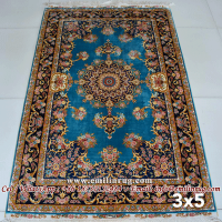 3x5 Blue Handmade Hand Knotted Persian Silk Rugs and Carpets