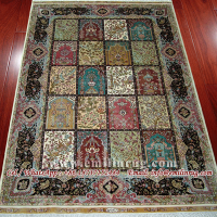 Double Knotted Turkish Silk Rug Handmade Hand Knotted Four Season Garden Design