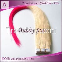 Tape Hair Extension, T60/Pink#, 100% Natural Human Hair