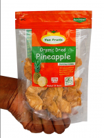Yao's organic dried pineapple, 100g pouches.