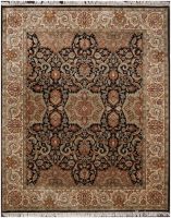 Agra Persian Floral Black Beige Hand Knotted Wool Rug