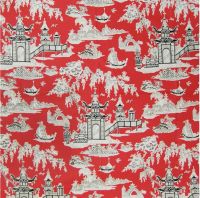 Lacquer Red Asian Chintz Novelty Toile Cotton Made in China Prin Upholstery Fabric