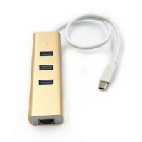 Gold aluminum alloy USB 3.1 RJ45 Cat5/6 type c to 3-port usb 3.0 hub for macbook