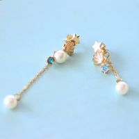 Long model 925 silver needle asymmetric star earrings earrings with pearl earring