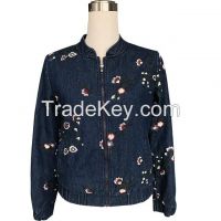 Denim embroidery flowers women jackets