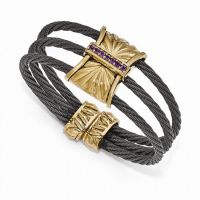 Edward Mirell Titanium & Bronze Amethyst Cable Cuff Bangle