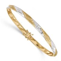 14k & Rhodium Polished Satin D/C Flexible Bangle