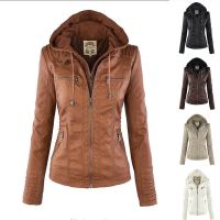 NEW Women Fashion Leather Hooded Lapel Pockets Top Blouse Jacket Overcoat Coat