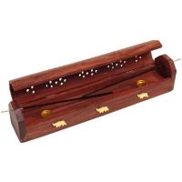 Ananta Handmade Wooden Box Incense & Cone Burner & Holder with Brass Inlay