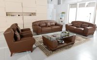 American Wooden Leg Genuine Leather Vintage Sofa