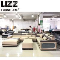 Modular Genuine Leather Sofa With Led And Coffee Table