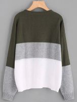 Women's Drop Shoulder Color Block Textured Jumper Casual Sweater 