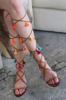 Handmade Colorful Tassels Knee-High Gladiator Sandals