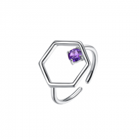 Silver Hexagonal Ring With Amethyst