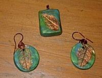 Antique look embossed Polymer clay ear drops & pendant