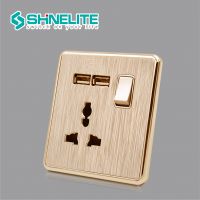 British Standard plastic brushed plate wall socket with 2 USB port OEM