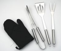 3 piece BBQ in bbq tool set with apron bag and glove in black color