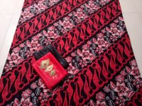 Batik Pekalongan Manual Stamp Fabric Cotton Parang Flower Red Black, Red GF04