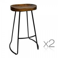 Set of 2 Steel Kitchen bar stools with Wooden Seat