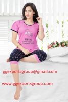 Pink and Star round neck pajamas Capri set