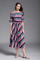 moozoi stripe boat neck short sleeve dress