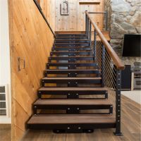 Straight Mild Steel Glass Modern Floating Staircase Prefab Steel Wood Straight Staircase