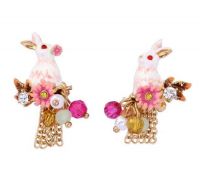 Hand Painted Rabbit And Flower Tassel Earrings