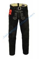 Oktoberfest Bavarian Leather Pant Trachtenmode Black Schwarz Lederhosen Leder Kurz