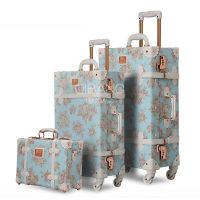 13" 20" 22" 24" 26" Girl Vintage Blue Floral Travel Trolley Luggage Suitcase, Women Retro Travel Sui