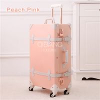 20" - 26" Spinner Wheels Retro Pink PU Leather Embossed Suitcase Women Trunk Vintage Luggage
