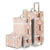 3PCS/SET Spinner Luggage Set Vintage Print Suitcase PU Leather Water-resistant Upright Trolley