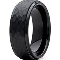 Black Tungsten Carbide Hammered Ring-TG4730