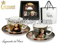 Set Of 2 Espresso Cups- L. Da Vinci- Mona Lisa/ Lady With An Ermine