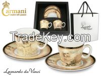 Set Of 2 Espresso Cups- L. Da Vinci- Vitruvian Man/ Flying Machine