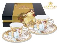 Set Of 2 Espresso Cups- Mucha- Four Seasons- Winter