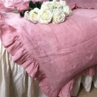 100% French flax linen duvet cover with ruffle flange pillowcase