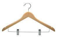 China factory wholesales price wooden flat hanger with metal clip(B);notches on the shoulder