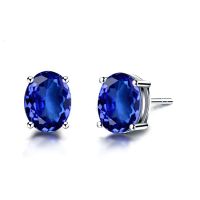 White Gold Oval Tanzanite Gem Stud Earrings for Women Wedding Jewelry ( KE002WHITE)