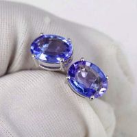 White Gold Oval Tanzanite Gem Stud Earrings For Women Wedding Jewelry ( Ke002white)