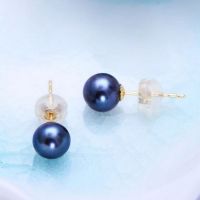 Round 6.5mm Natural Freshwater Pearl 18k Yellow Gold Stud Earrings(e20180103)