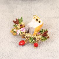 Owl Enamel Pins Wholesale, Latest Brooch With Red Heart Charm