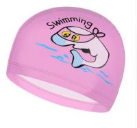 New Adult Children Swimming High Elastic Silicone PU Coating Girls Kids Cartoon Cute Waterproof Swimming Cap