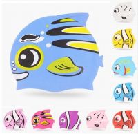 New cute cartoon fish kids silicone Flexible waterproof Long Hair ear protection swimming pool diving head cap hat