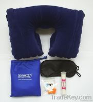 Travel Kit With Inflatable Neck Pillow, Eyeshade, Earplugs And Compres